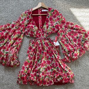 Mac Duggal Vibrant Red and Floral Dress